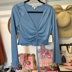 Bp Blue Long Sleeve Ruched Top